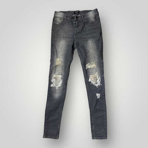 boohooMAN Skinny Stretch Rip & Repair Biker Jeans sz 30 L30 - Picture 1 of 9